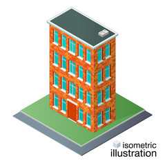 Detailed brick building in the isometric projection.