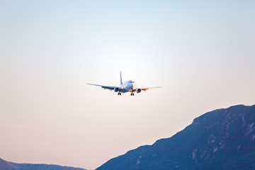 Fototapeta na wymiar Landing of airplane, Corfu