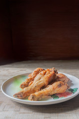 Fried chickens drumstick on dish