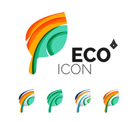 Set of abstract eco leaf icons, business logotype nature