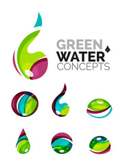 Set of abstract eco water icons, business logotype nature green