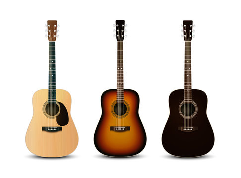 Realistic acoustic guitars. Vector set