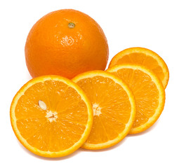 Whole orange fruit and his segments or cantles