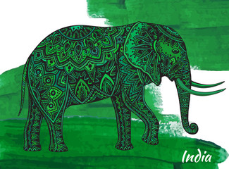 Stylized fantasy patterned elephant. 