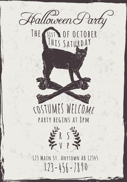 Halloween Party Invitation With Black Cat 
