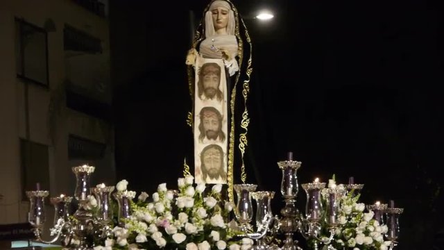   Veronica Holy Virgin in nocturnal procession through the streets of Almu&ntilde;ecar.    