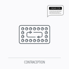 Contraception pills icon. Pharmacology drugs.