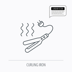 Curling iron icon. Hairstyle electric tool sign.