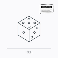 Dice icon. Casino gaming tool sign.