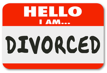 Hello I Am Divorced Separated Marriage Ended Nametag - obrazy, fototapety, plakaty