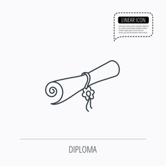 Diploma icon. Graduation document sign.
