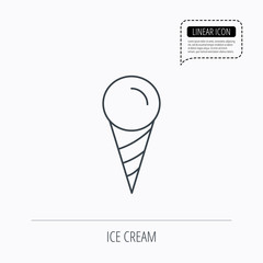 Ice cream icon. Sweet dessert in waffle cone.