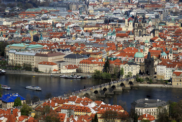 Fototapeta na wymiar Aerial view to the historical center of Prague, Czech republic a