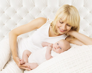 Mother And Baby Newborn, Lying New Born in Kid Bodysuit