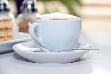 A cup of tasty cappuccino. A cup of morning coffee