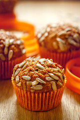 Carrot muffins with cinnamon and sunflower seeds