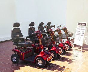 Electric scooters for senior people for rent. Close up. - 92382400