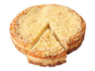 curd pie with cut piece