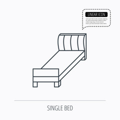 Single bed icon. Bedroom furniture sign.