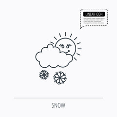 Snow with sun icon. Snowflakes and cloud sign.