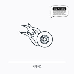 Burning wheel icon. Speed or Race sign.