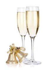 Two champagne glasses and bells