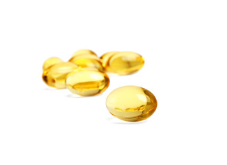Omega 3 capsules from Fish Oil on white background