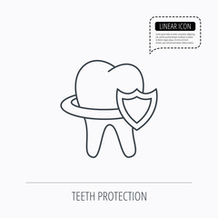 Tooth protection icon. Dental shield sign.