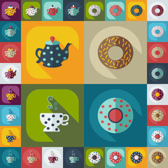 Flat concept, set modern design with shadow tea