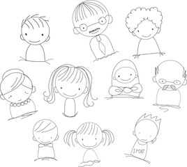 Vector children's doodle of happy family