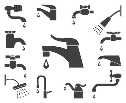 Set Of Vector Water Tap Or Faucet Icons