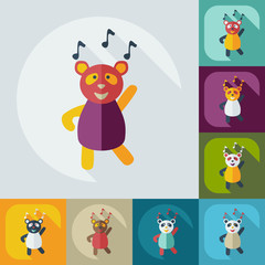 Flat modern design with shadow icons panda dances