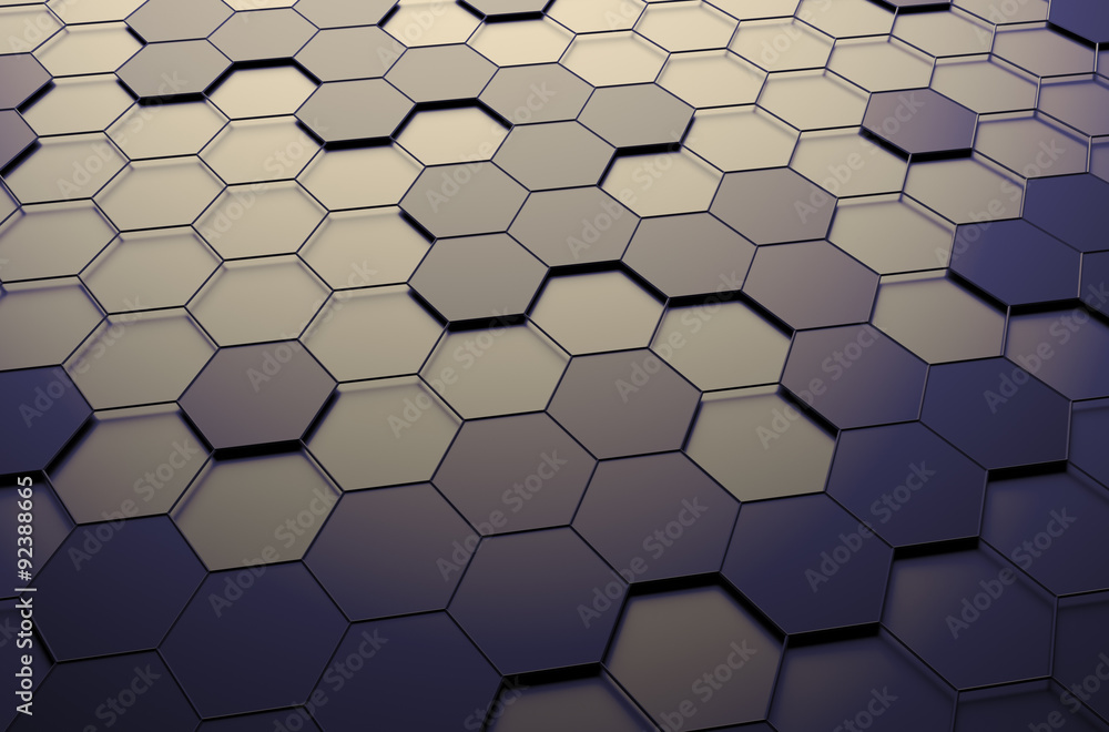Poster abstract 3d rendering of surface with hexagons.