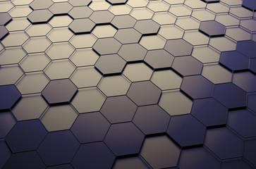 Abstract 3D Rendering of Surface with Hexagons.