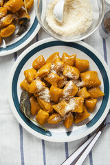 Italian dumplings. squash pumpkin gnocchi. healthy vegetarian pu