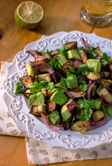Roasted Eggplant Salad with Avocado and Red Onion