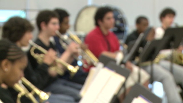 Students practicing in music class