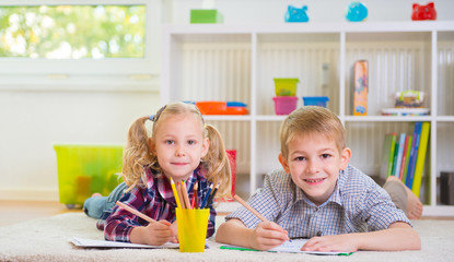 Two cute children at home