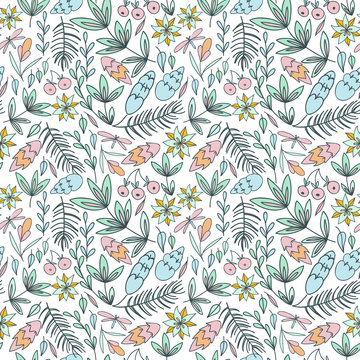  Forest seamless pattern in pastel colors