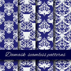 Seamless damask beige vector pattern set. 