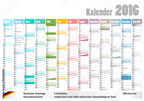 "Kalender 2016 mit deutschen Feiertagen + KW" Stock image and royalty 