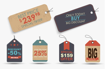 Set of retro price tags of different shapes