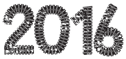 2016 inscription made from tank and tractor tracks, isolated on white