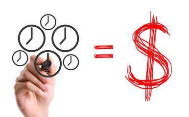 Hand with marker writing: Time Is Money