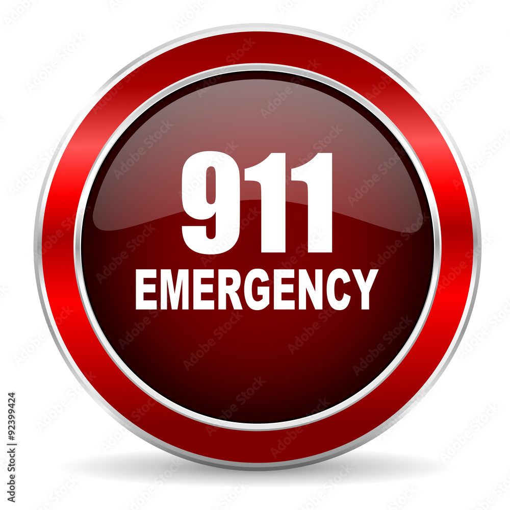 Aufkleber number emergency 911 red circle glossy web icon, round button with metallic border