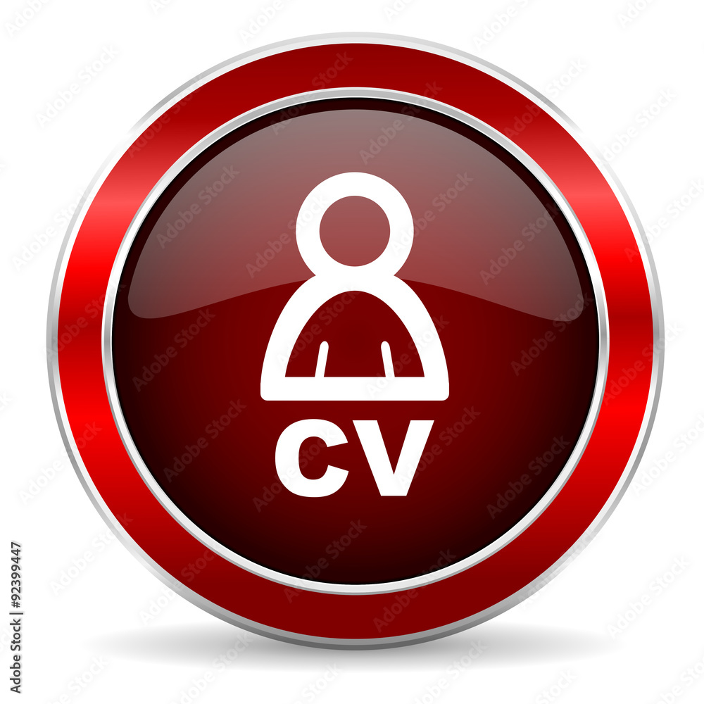 Aufkleber cv red circle glossy web icon, round button with metallic border
