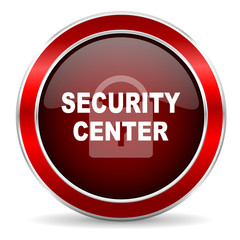 security center red circle glossy web icon, round button with metallic border