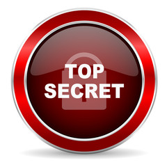 top seret red circle glossy web icon, round button with metallic border