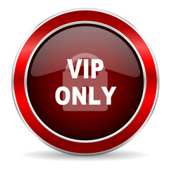 vip only red circle glossy web icon, round button with metallic border