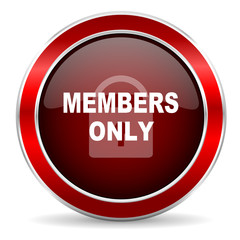 members only red circle glossy web icon, round button with metallic border